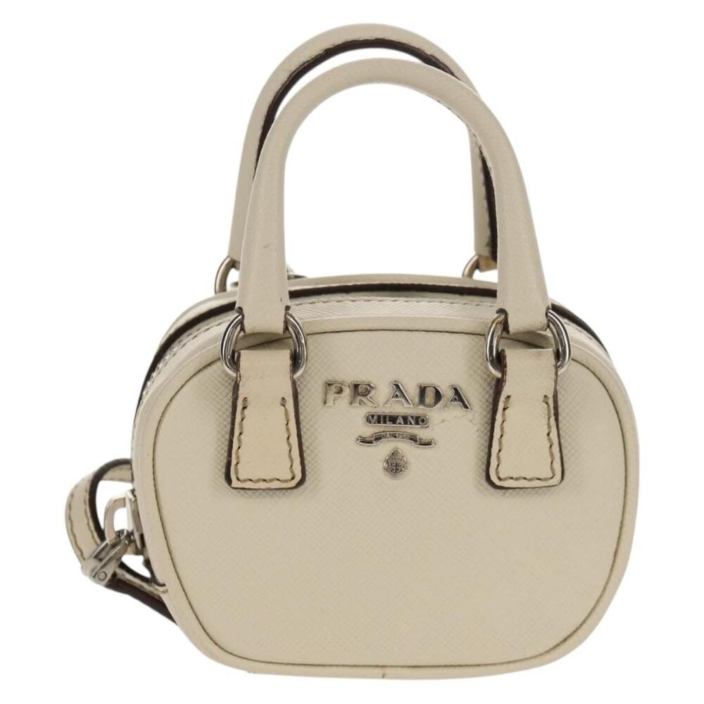 Prada Pouch Saffiano Ivory Silver White